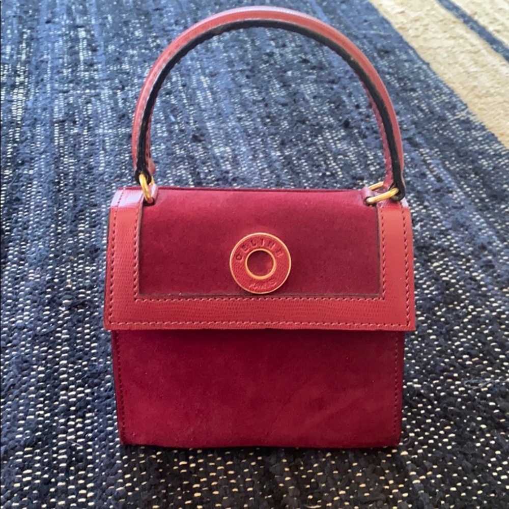 RARE VINTAGE: Celine Red Suede Mini Pochette Bag